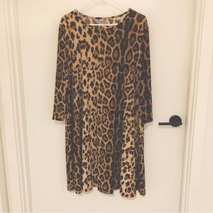 Versatile Leopard Print Dress with 3/4 Sleeves